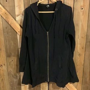 Black cable & gauge long hoodie with zipper